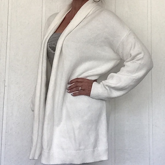 ANN TAYLOR WOOL BLEND WHITE OPEN FRONT CARDIGAN LARGE NWT - Picture 3 of 13